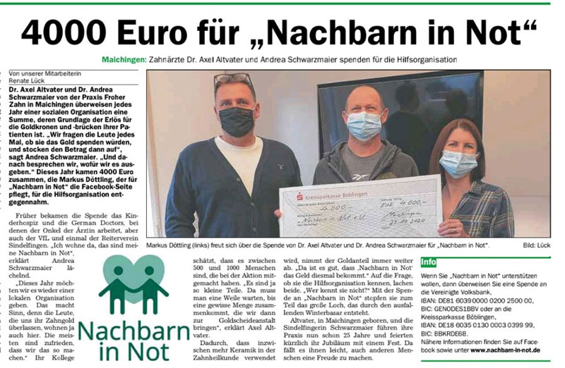 Zeitungsausschnitt über unsere Unterstützung für Nachbarn in Not
